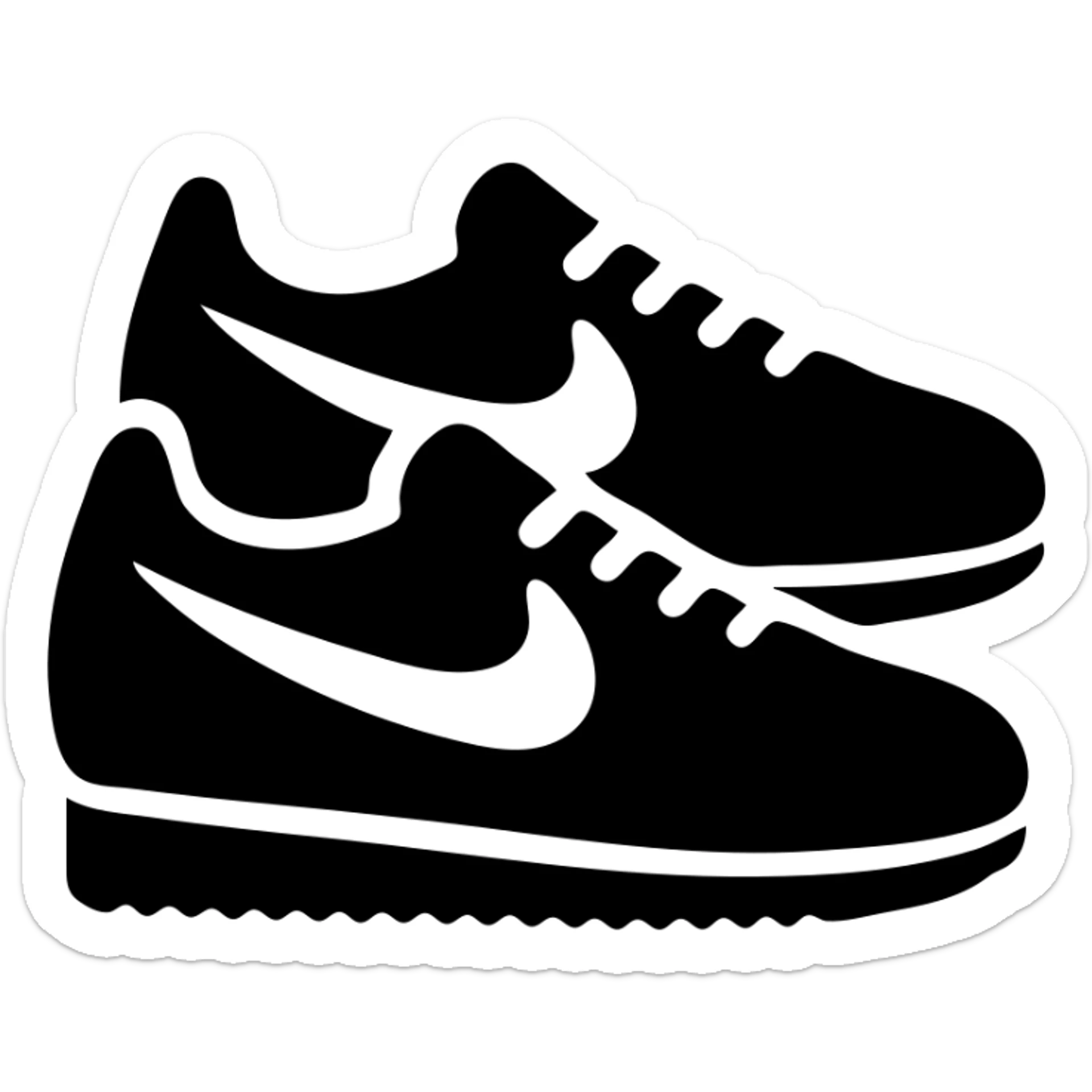 A pair of Nike Cortez sneakers in a black filled icon style, classic design. sticker