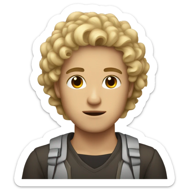 dark brown eyes, very very curly blonde short hair guy, serious face, light skin sticker