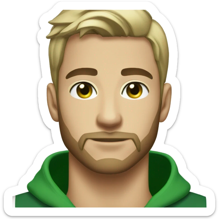 Man 21 years old, with trimmed beard, green eyes, short dark to blonde hair, athletic sticker