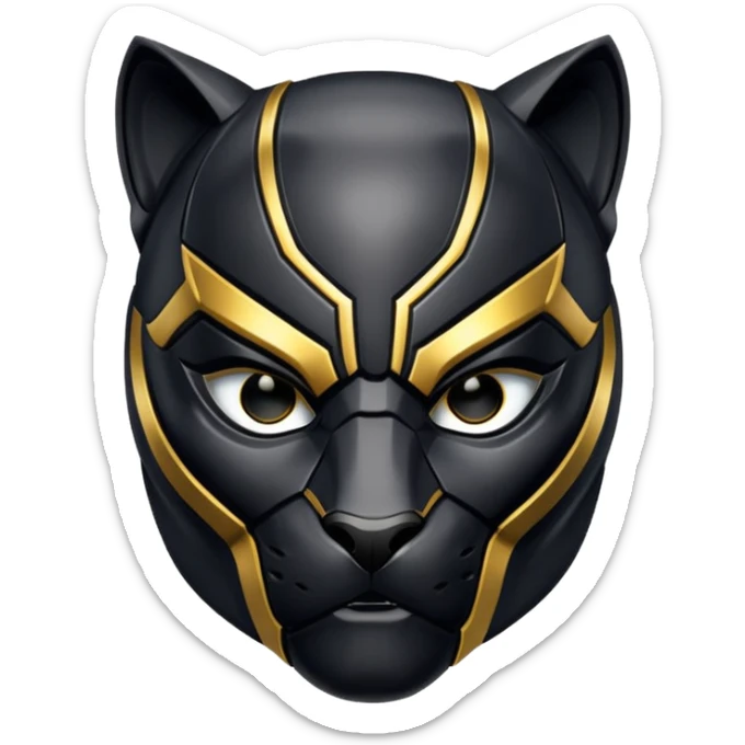 Black Panther mask with gold accents instead of silver, detailed, fierce sticker