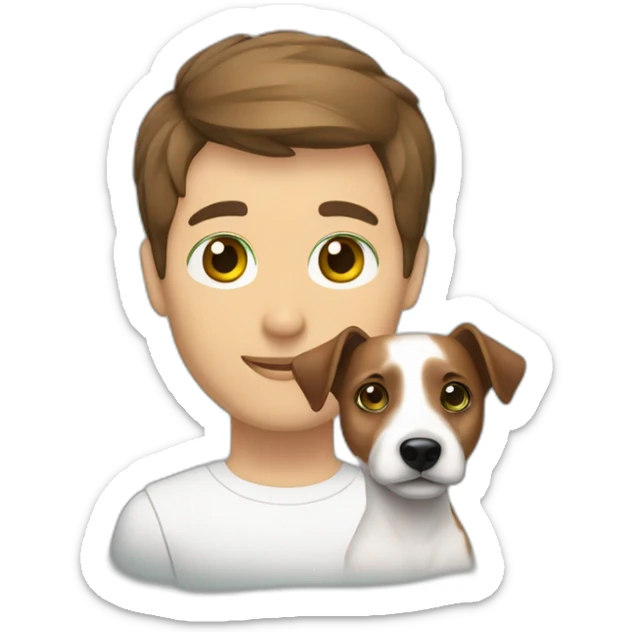 Man with modern hair cut brown hair green eyes with jack russell terrier dog sticker