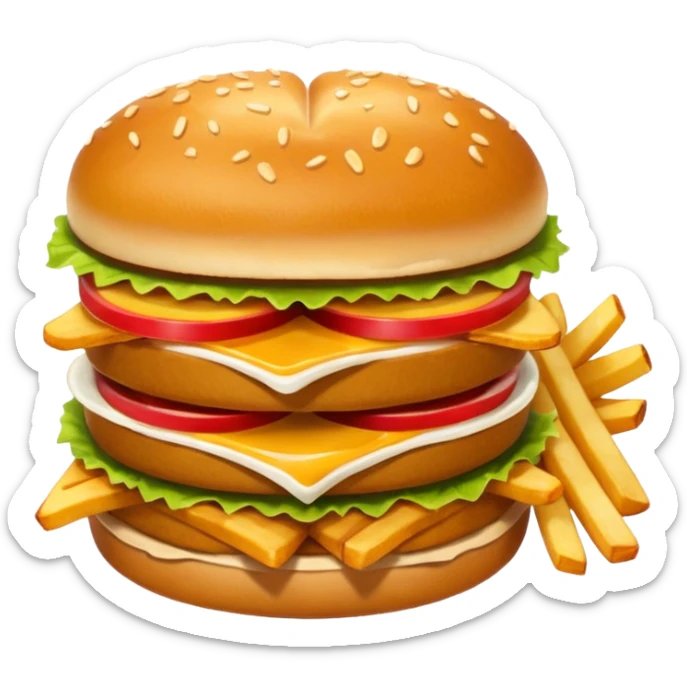 katsu sando with a side of fries, apple emoji style sticker