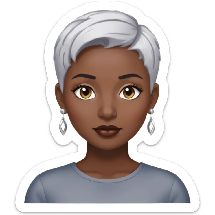 "- Nữ
- 30 tuổi
- Da đen
- Tóc ngắn, nhuộm bạc
- Đeo khuyên tai
- Slay
" sticker