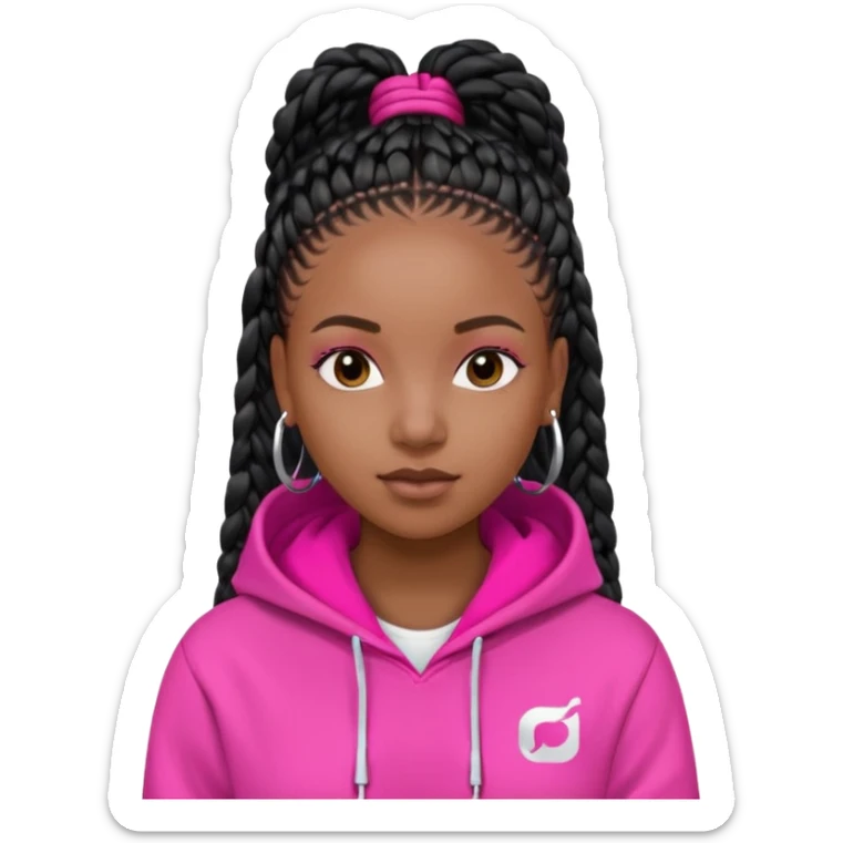 black girl with beats with box braids black  white hoodie hot pink shirt sticker