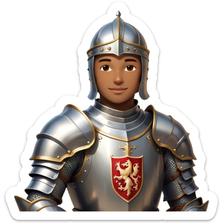 Clash of Clans aesthetic: Beautiful and Majestic Knight Portrait Emoji, Rendered in serene valor with a gentle, confident smile and regal bearing, showcasing a refined, elegantly armored form with polished heraldic accents and softly closed eyes in natural skin tone, Simplified yet exquisitely endearing features, highly detailed, glowing with a soft, majestic light, high shine, calm and heroic, stylized with an air of timeless chivalric grace, soft glowing outline, capturing the essence of a majestic knight whose noble spirit inspires epic quests! sticker