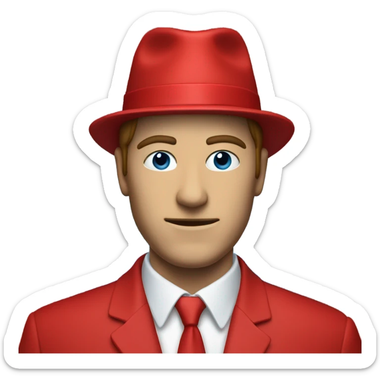 A person wearing a red suit where you can’t see anything but red on the suit with a blue glass part where the face is and it’s not see through sticker