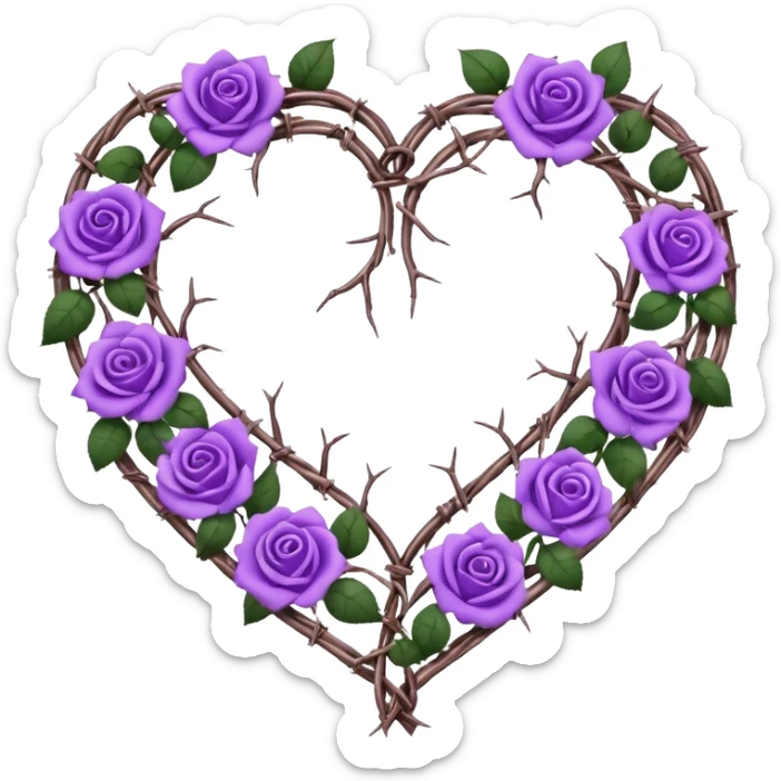 heart shape made out of barb wire vines with purple roses border with crystals hanging  sticker