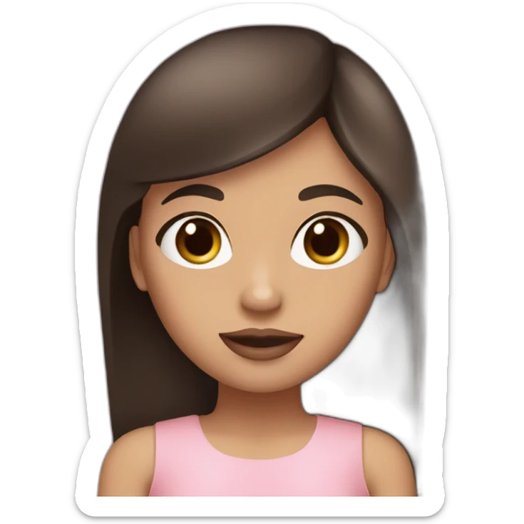 A girl with brown eyes, long straight brown hair, plump pink lips in a black dress sticker