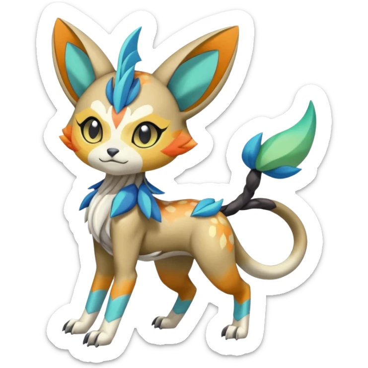 Colorful Exotic Randomly-colored Cartoon Anime Meloetta-WereGarurumon-Trico-Pokémon-Fakémon-fusion-hybrid-creature sticker