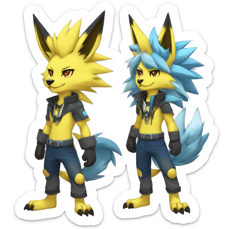 Anthro Edgy Cool Zeraora-Lombax-Werewolf-Jolteon-Pokémon-Fakémon Full Body Detailed High Quality sticker