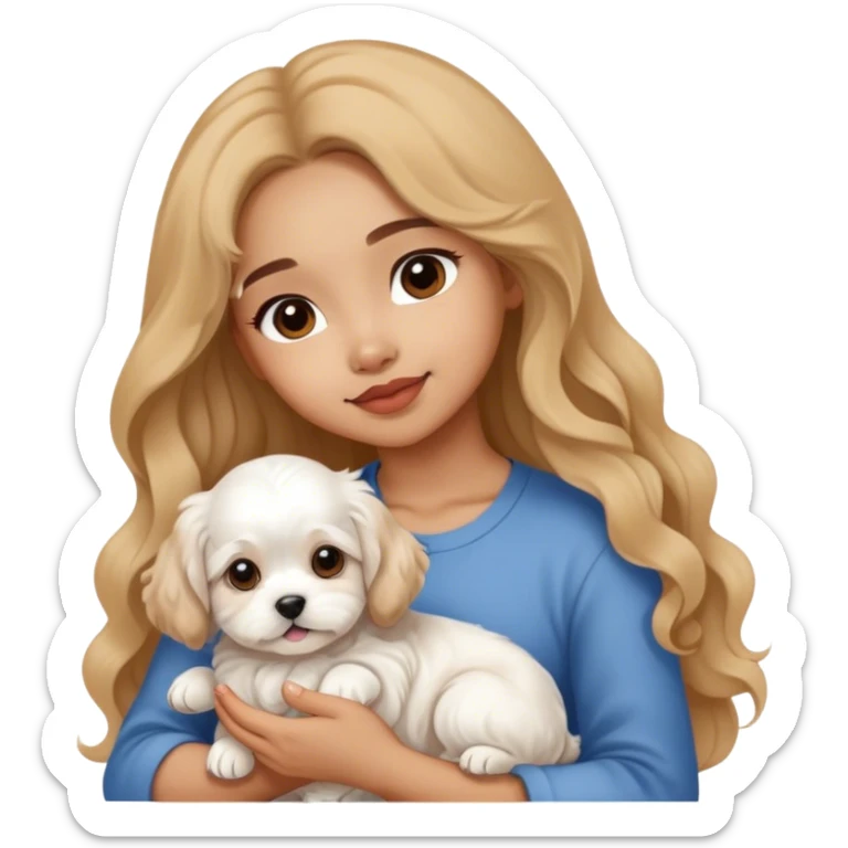 Maltese puppy with light skin Filipino girl owner long wavy hair sticker