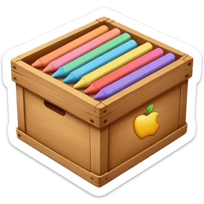 a colorful box of chalk sticks, shiny and soft edges, Apple emoji style sticker