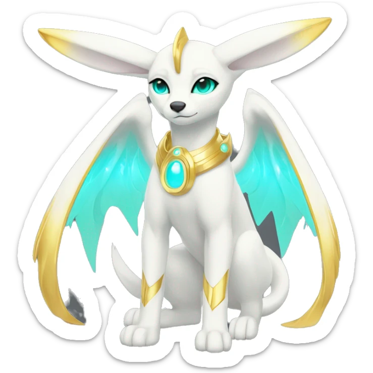 Shiny White Angelic Electric Albino Umbreon. cyan eyes and cyan markings. Golden Anubis-rings. full body sticker