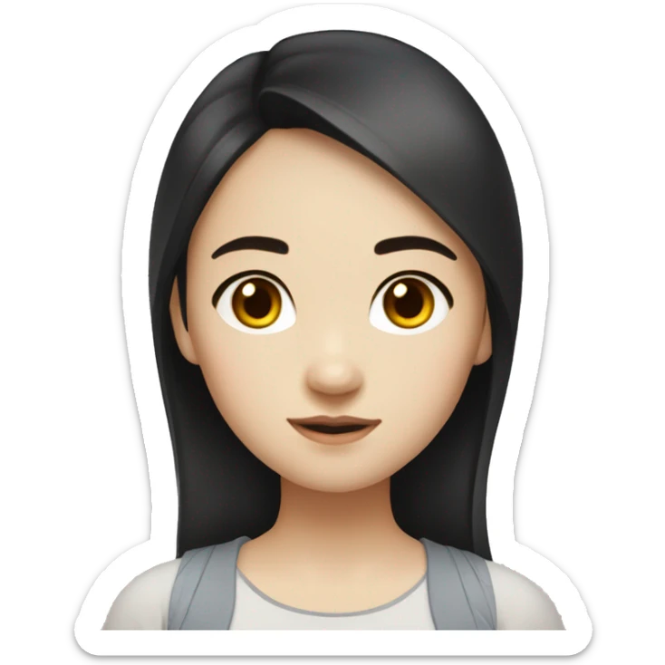 girl with pale skin (asian mix indonesia) with dark brown eyes, dark brown slightly curled at the bottom black hair, sticker