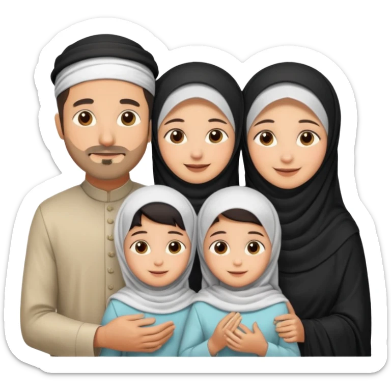 Lebaran. Keluarga terdiri dari Ayah dan ibu, 3 orang anak yang terdiri dari dua anak laki-laki dan seorang anak perempuan yang merupakan anak terkecil. Ibunya menggunakan cadar. sticker