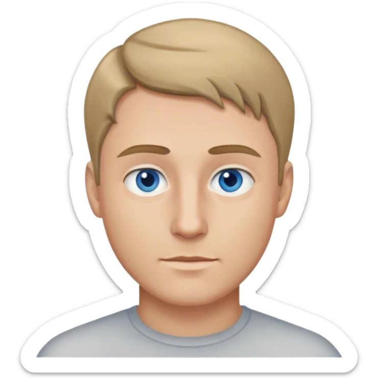 man, dark blonde thin hair, without parting of hair, blue-grey eyes sticker