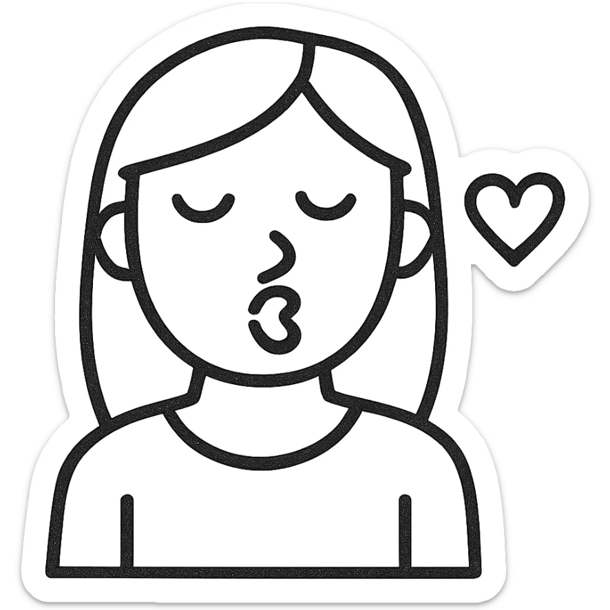 Make this icon of a young woman with light brown, straight hair giving a kiss to the screen even more minimalistic, with fewer lines and simplified features, no background. sticker