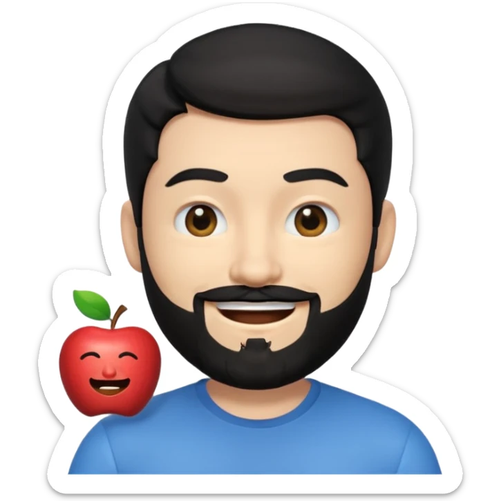 A 3D digital avatar, specifically an Apple Memoji, of a man with black hair and a black beard, winking with his right eye and smiling widely. He has blacl eyes. The image is a headshot on a white background. sticker