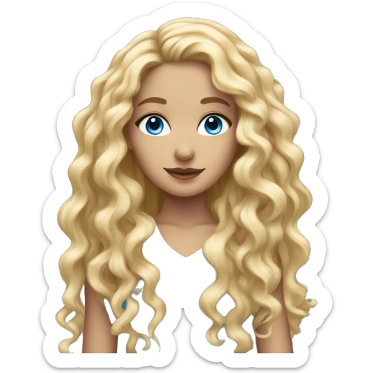 beautiful girl with long curly blonde hair and blue eyes sticker