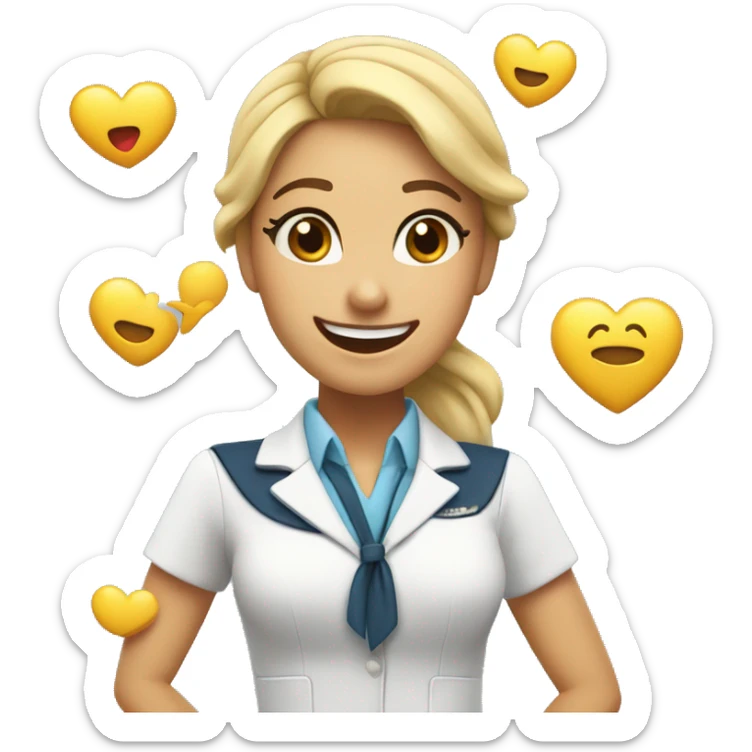 The stewardess rejoices and makes the heart out of her hands sticker