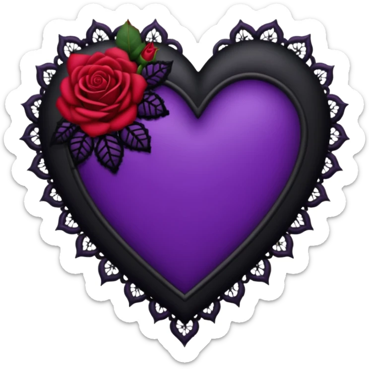purple gothic heart with black lace and roses, dark romance sticker