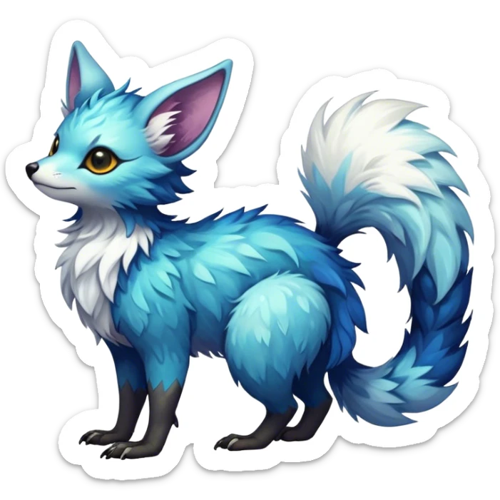 Epic Feral Rare Fantasy shiny cool fluffy Vernid-Trico-species-hybrid-animal by LiLaiRa, random markings, tufted tail, tufted ears, full body sticker