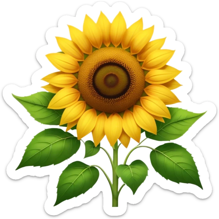 Cinematic Realistic Sunflower Emoji, Tall and bright, with a large, golden-yellow blossom facing the sun, its broad, textured petals surrounding a dark center. The sturdy green stalks and leaves frame the vibrant flower, while a gentle breeze causes the petals to sway. Soft glowing outline, capturing the essence of sunshine and warmth in a cheerful, towering sunflower! sticker
