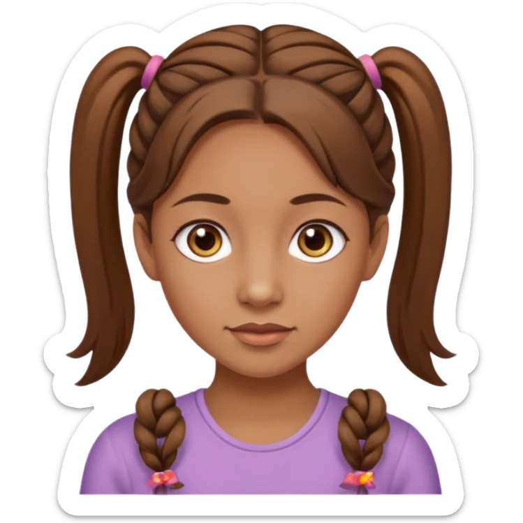 Tan skinned woman with brown hair in pigtails and hazel colored eyes. sticker