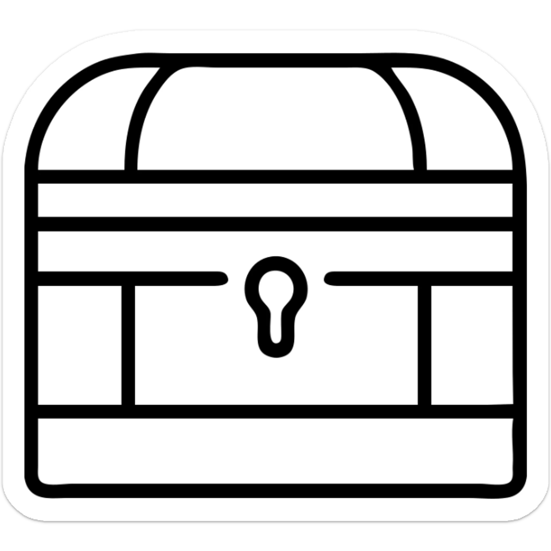 a weathered, worn, and grungy parchment styled red treasure chest with vintage feel sticker