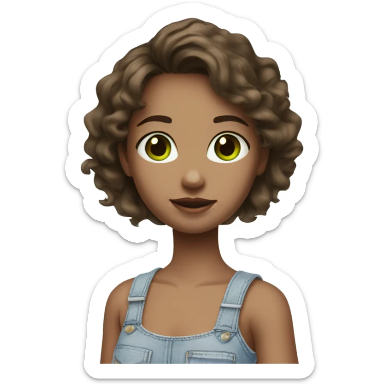 girl with ash brown hair, dark green eyes and freckles standing wearing a white tank top and light blue denim jeans sticker