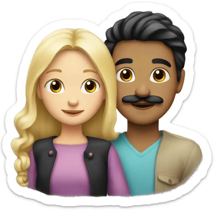 Blonde girl and boy with black hair and moustache hugging  sticker