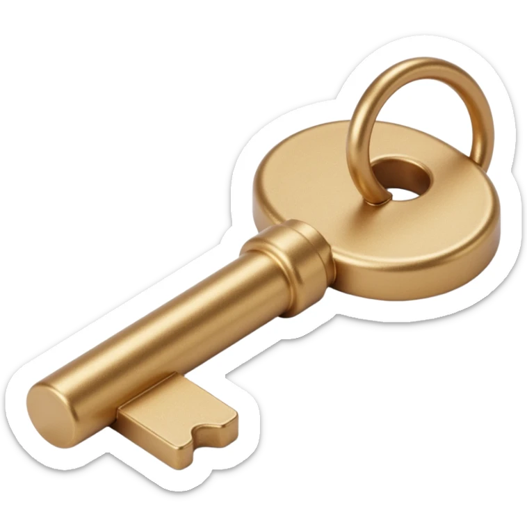 realistic metallic key, detailed and shiny, skeuomorphism icon style sticker
