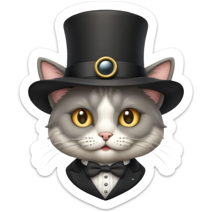 A cute cartoon-style emoji of a cat wearing a top hat and monocle, looking sophisticated sticker