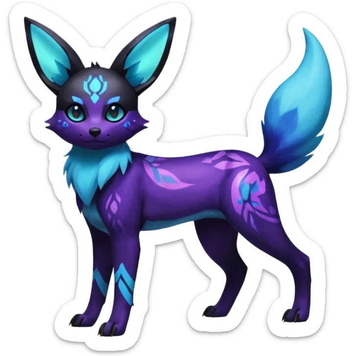 Rare realistic purple indigo violet nebulae shiny sparkly dark-neon glowing bioluminescent edgy badass epic pretty beautiful handsome gorgeous aesthetic colorful vibrant Vernid-Trico-Umbreon-Glaceon-species-Fakemon-creature by LiLaiRa, 4 legs, 1 tail, random markings, (full body) sticker