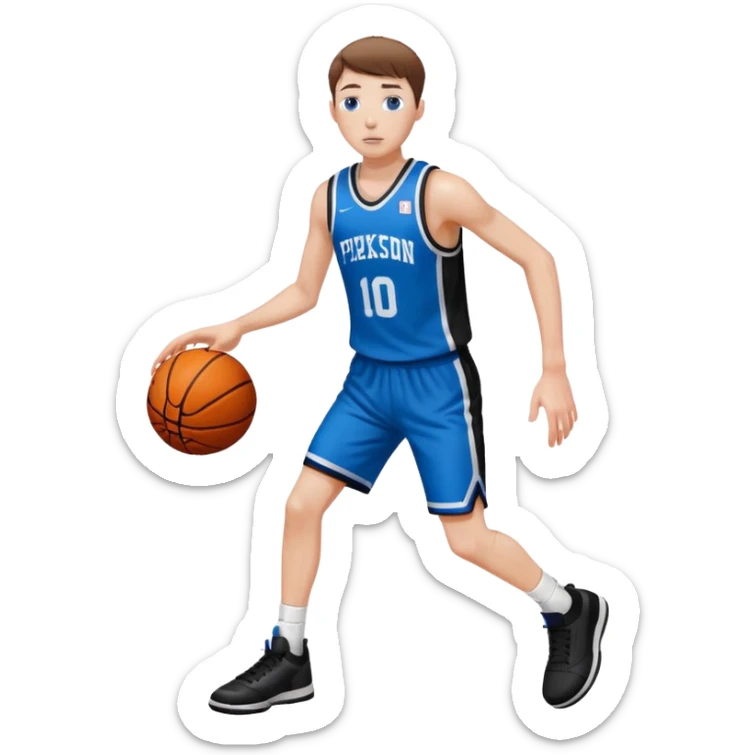 Tall, white, skinny, playing basketball, brown short hair, blue eyes, wearing black uniform
 sticker