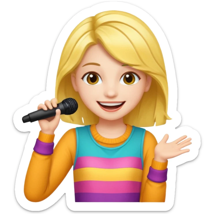A cheerful teen singer with colorful outfit, performing with big smile.
 sticker