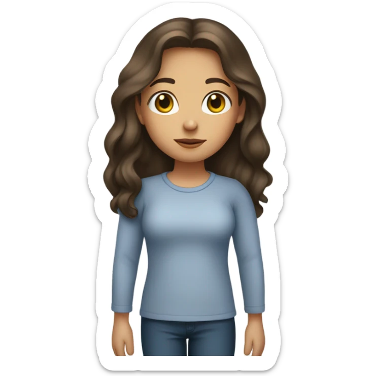 A girl with Sabrina longsleeve top, brunette long hair, lihat akun, round faced,  sticker