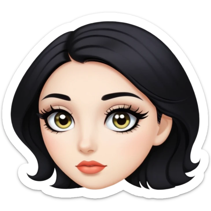 pretty girl with black hair, fair skin, makeup, and eyeliner sticker