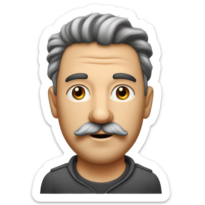 Un homme à la peau métisse, cheveux couleur châtains mis long bouclés, moustache et bouc, qui porte un sweet à capuche blanc..  sticker