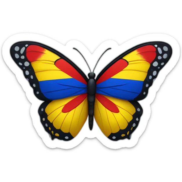 Una mariposa tricolor con los colores de la bandera de Colombia rojo amarillo y azul sticker