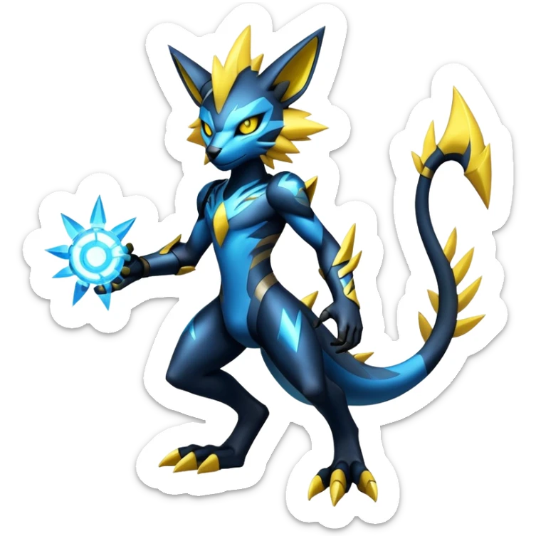 Modern Cyber Lombax-Luxray-Zeraora-Fakémon-creature, full body sticker