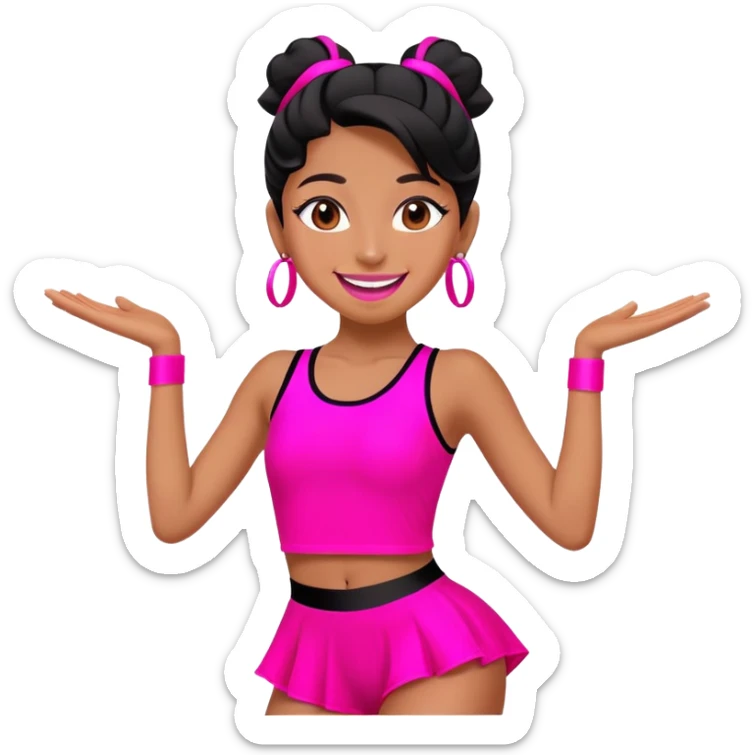 "A dancer in neon pink and black outfit with a smile and a look of surprise." sticker
