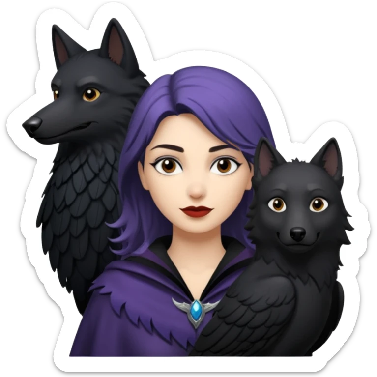 Alysanne Blackwood from Game of Thrones. She is known as black aly and is the Wife of Cregan Stark. I have her looking like Hande Erçel. Show her with a raven and a wolf sticker