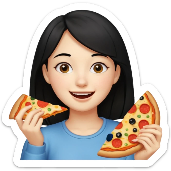 eating food well baby with happy face black hair young girl sticker