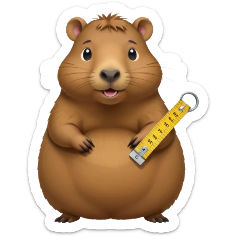 a little capibara measuring her waist with measuring tape and is very astonished in a good way sticker