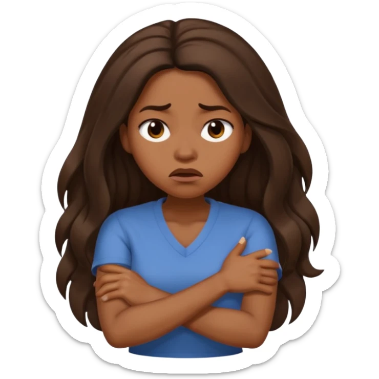 black woman with long hair looking upset, arms crossed, moth is frowning, rolling eyes sticker