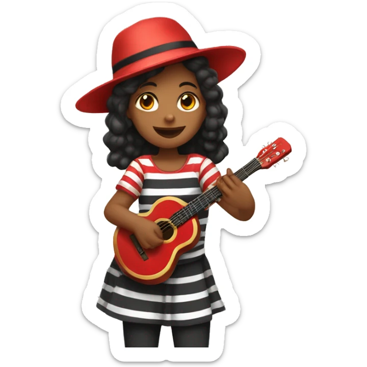 Girl Wearing a Stripped Black and Red Shirt, a Hat and Playing the Pandeiro sticker
