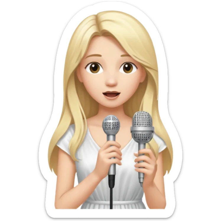 Singer Young woman – long blonde hair, around 20s, white dress, singing into mic sticker