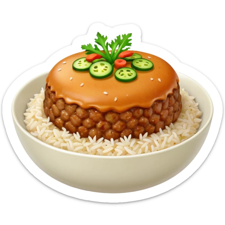 I want a minced pork patty on a bowl of rice sticker