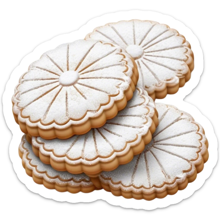 Ma'amoul Cinematic Realistic Ma'amoul Dessert Emoji, depicted as one or two delicate, date-filled cookies lightly dusted with powdered sugar, rendered with intricate textures and warm, inviting lighting. sticker